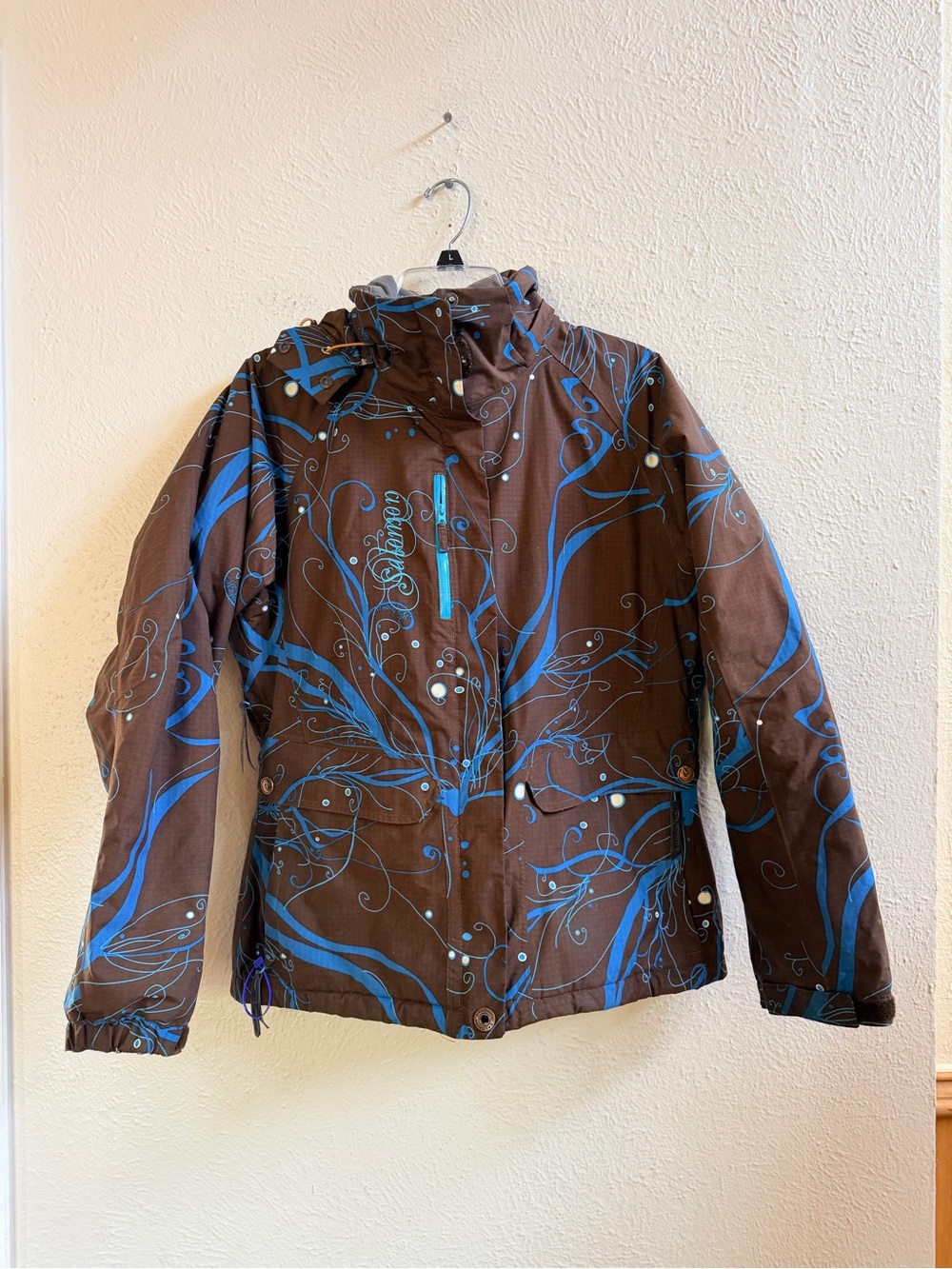 Salomon Brian blue swirl hooded ski jacket